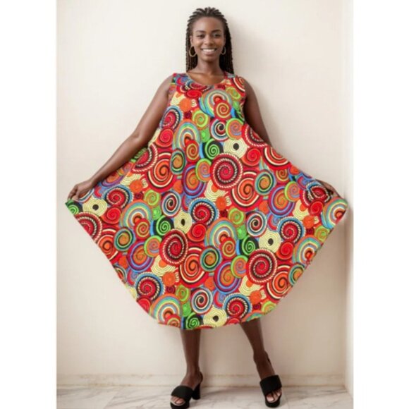 Jessica Taylor Dresses & Skirts - Summer Beach Dress Umbrella One Size Boho Hippie Multicolor Mandala circles EUC